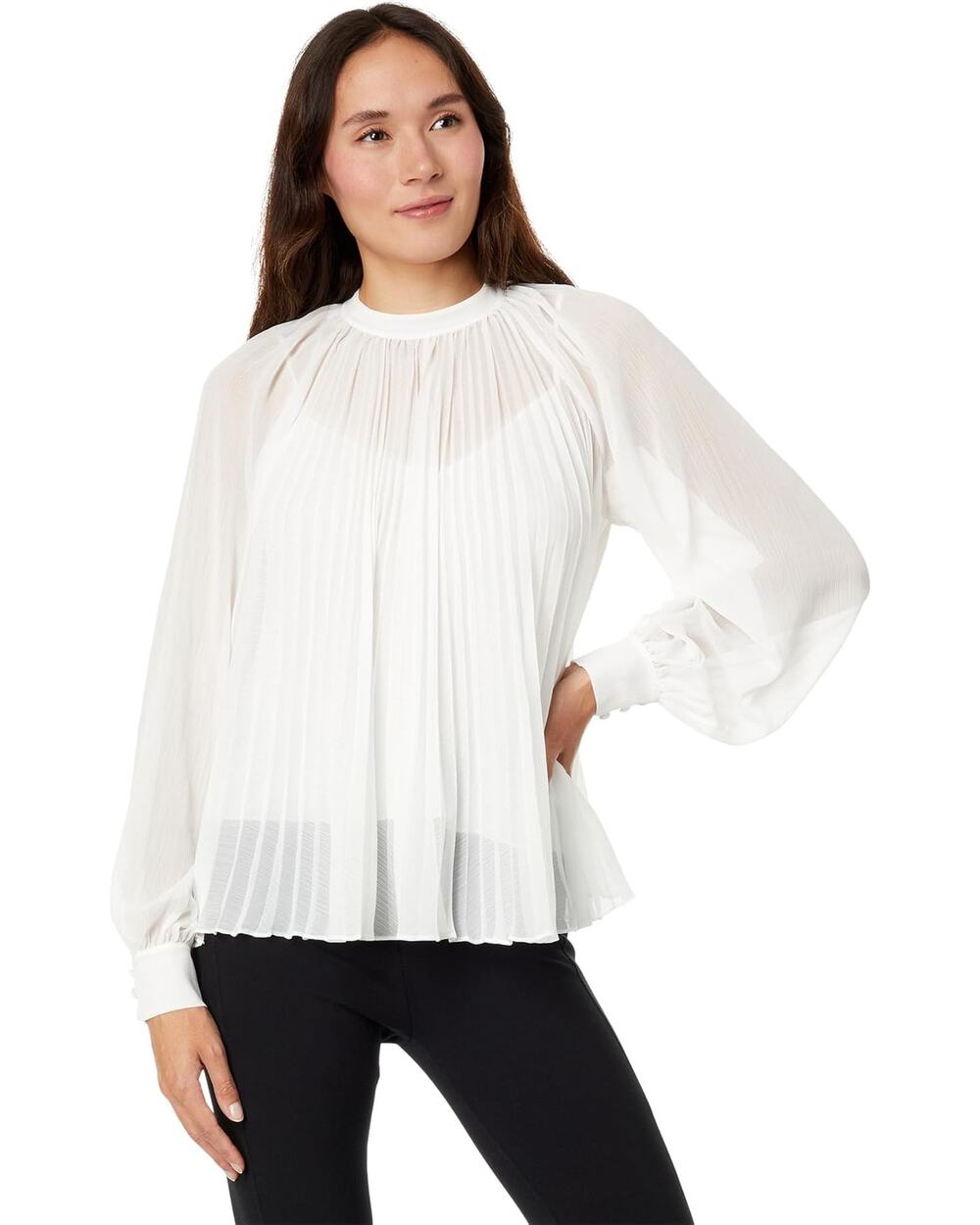 Ted Baker Macenzi Blouse Embellished Pleated Mock Neck Office Preppy Fall 2XL